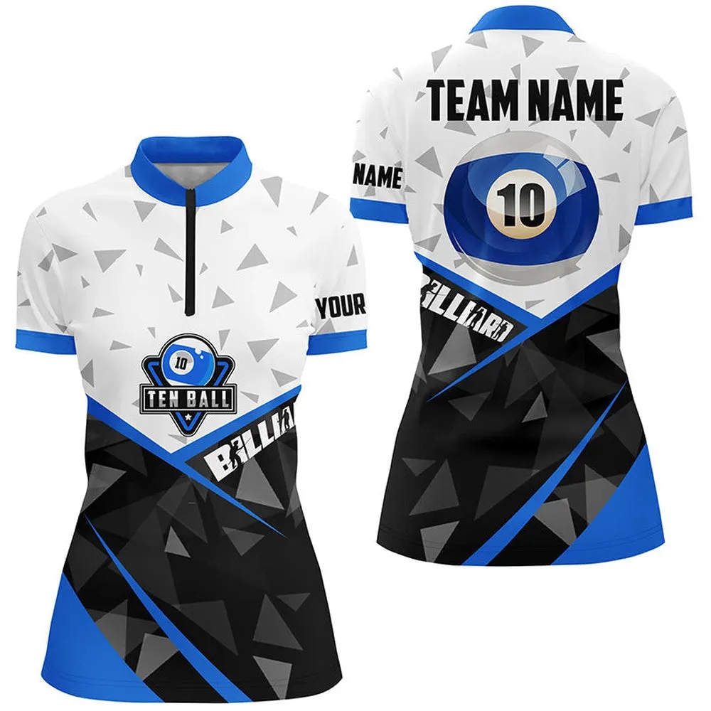 10 Ball Pool Billiard Jerseys Women Quarter Zip Jersey Custom 10 Ball Billiards Team Shirts, Short Sleeve Jersey For Women