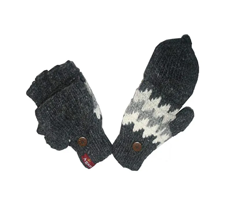 1415 Himalayan Sheep Wool Unisex Knit Folding Glove, Mitten Hat OR Set ~ Small / Medium