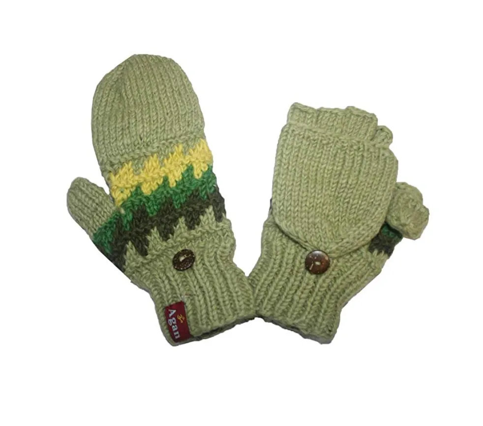1415 Himalayan Sheep Wool Unisex Knit Folding Glove, Mitten Hat OR Set ~ Small / Medium