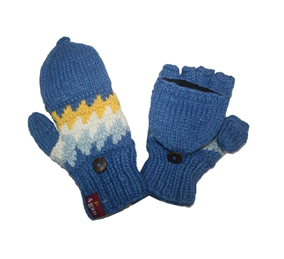 1415 Himalayan Sheep Wool Unisex Knit Folding Glove, Mitten Hat OR Set ~ Small / Medium