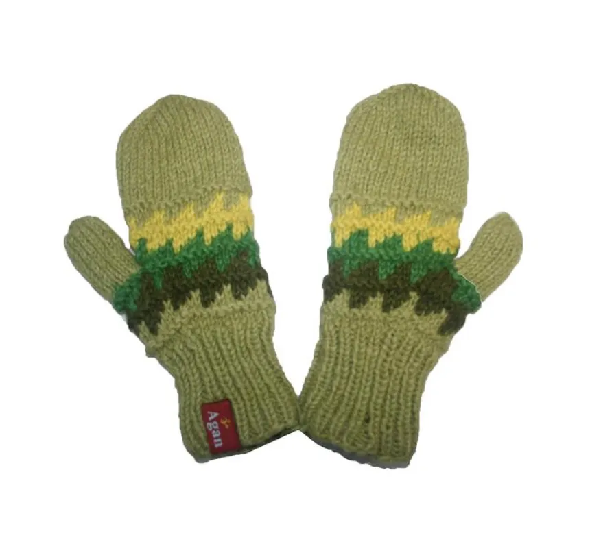 1415 Himalayan Sheep Wool Unisex Knit Folding Glove, Mitten Hat OR Set ~ Small / Medium