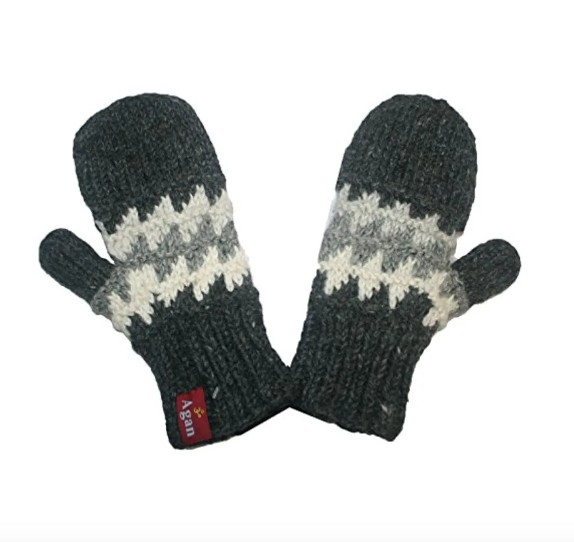 1415 Himalayan Sheep Wool Unisex Knit Folding Glove, Mitten Hat OR Set ~ Small / Medium