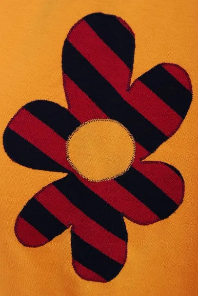 1965 Rudi Gernreich 'Flower Power' Applique Orange Wool Mod Maxi Dress