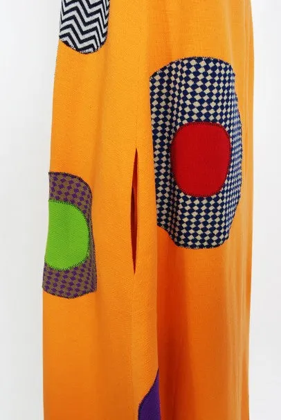 1965 Rudi Gernreich 'Flower Power' Applique Orange Wool Mod Maxi Dress