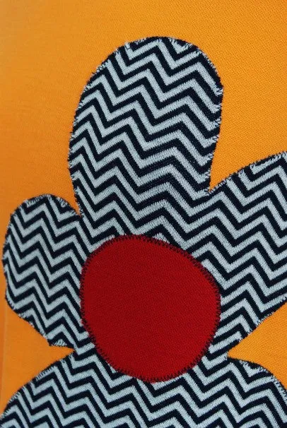 1965 Rudi Gernreich 'Flower Power' Applique Orange Wool Mod Maxi Dress