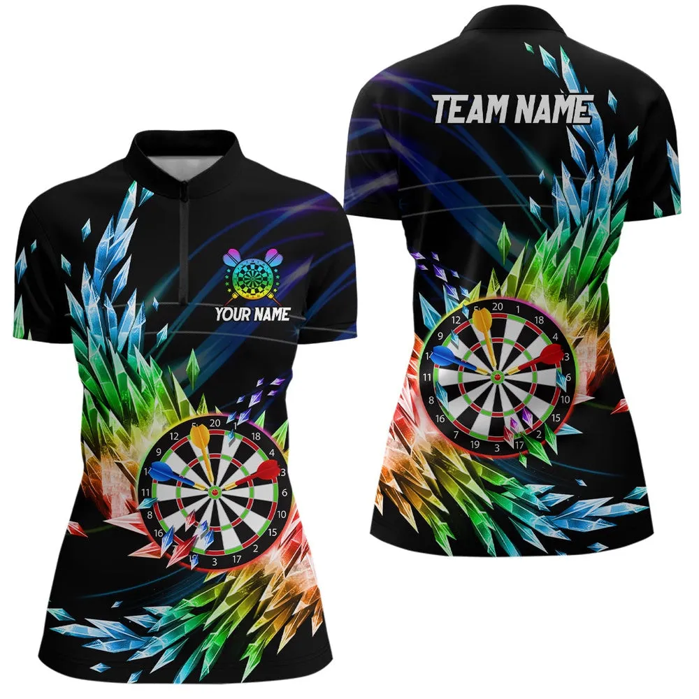 3D Colorful Frozen Ice Women Darts Quarter Zip Jerseys Custom Dartboard Darts Attire Jerseys, Custom Dart Jerseys, Gift For Dart Lovers