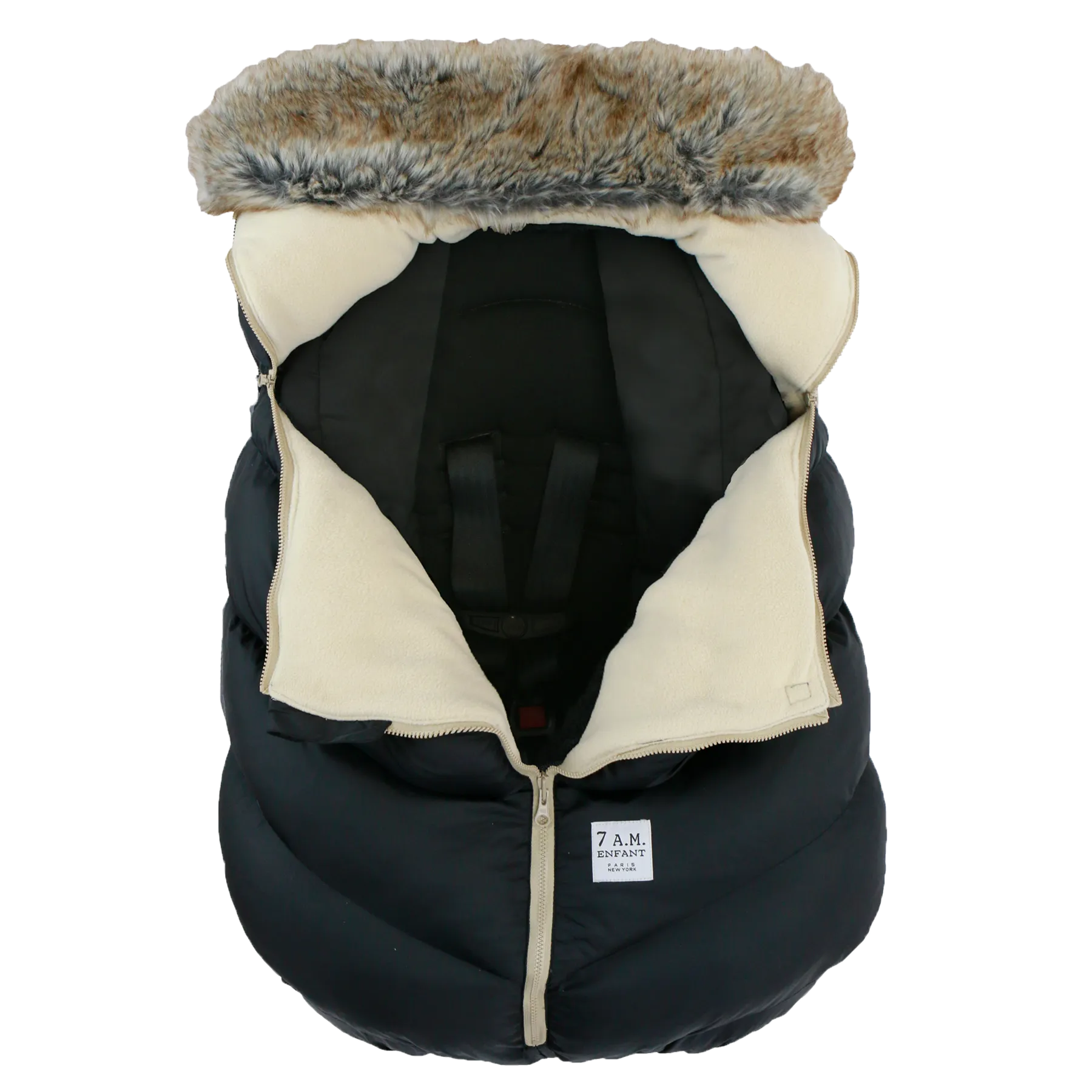 7 AM Car Seat Cocoon - Tundra Black Faux Fur (0-12M)