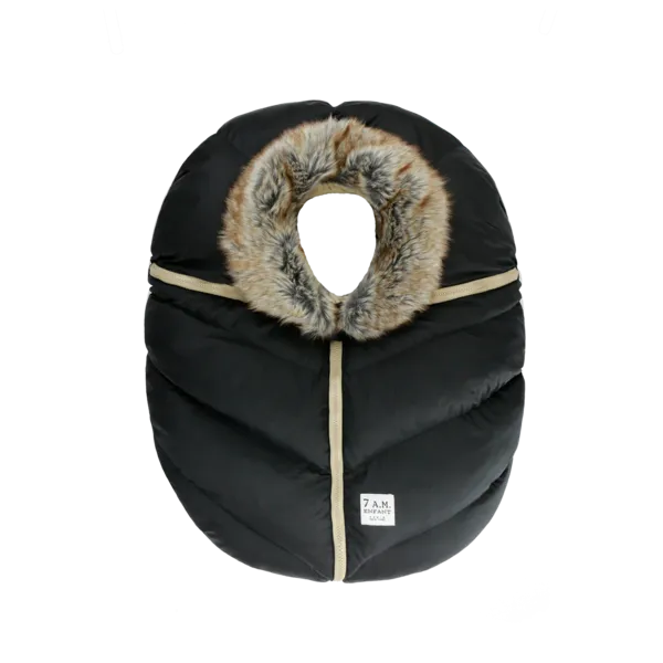 7 AM Car Seat Cocoon - Tundra Black Faux Fur (0-12M)