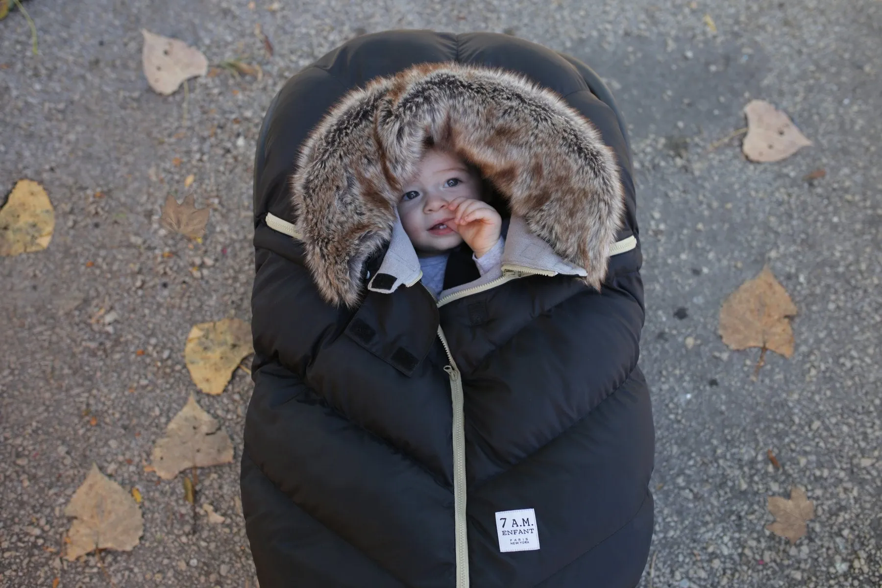 7 AM Car Seat Cocoon - Tundra Black Faux Fur (0-12M)