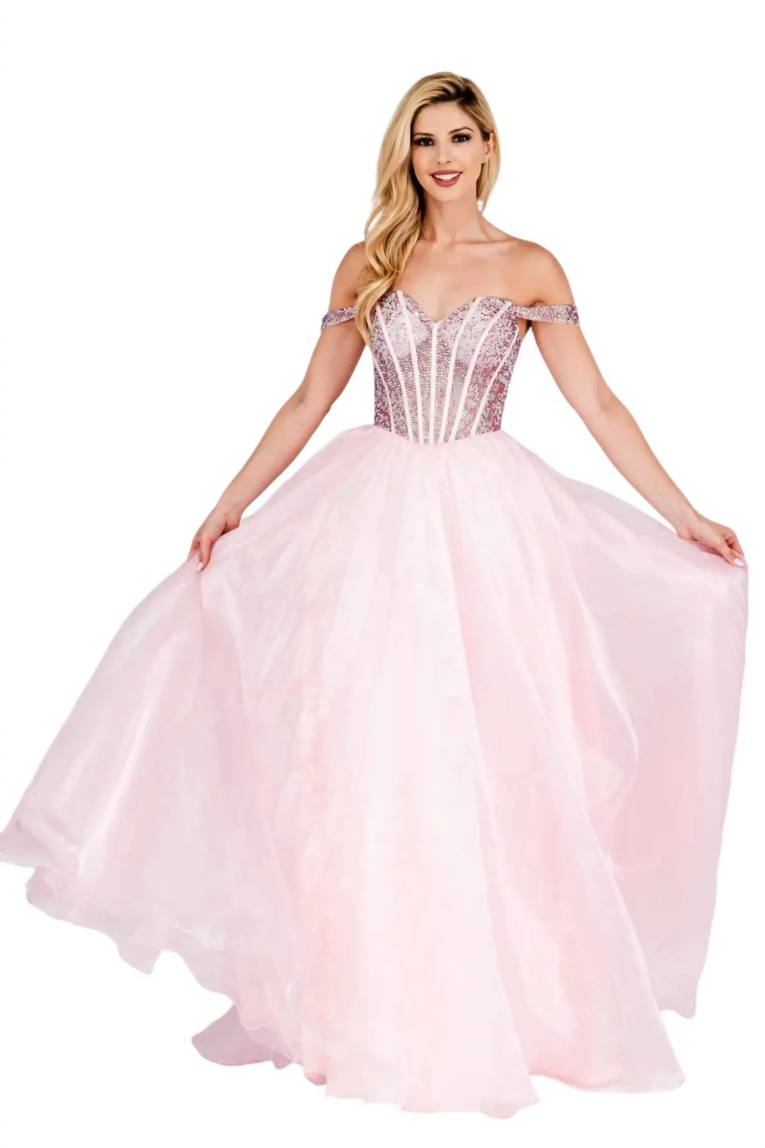 Amelia Couture - BEADED OFF SHOULDER ORGANZA GOWN