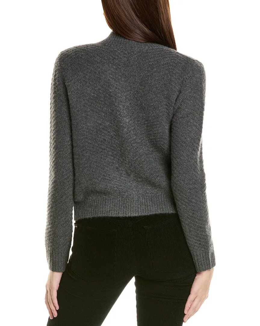 Amicale Cashmere Textured Zip Cashmere Bomber Jacket