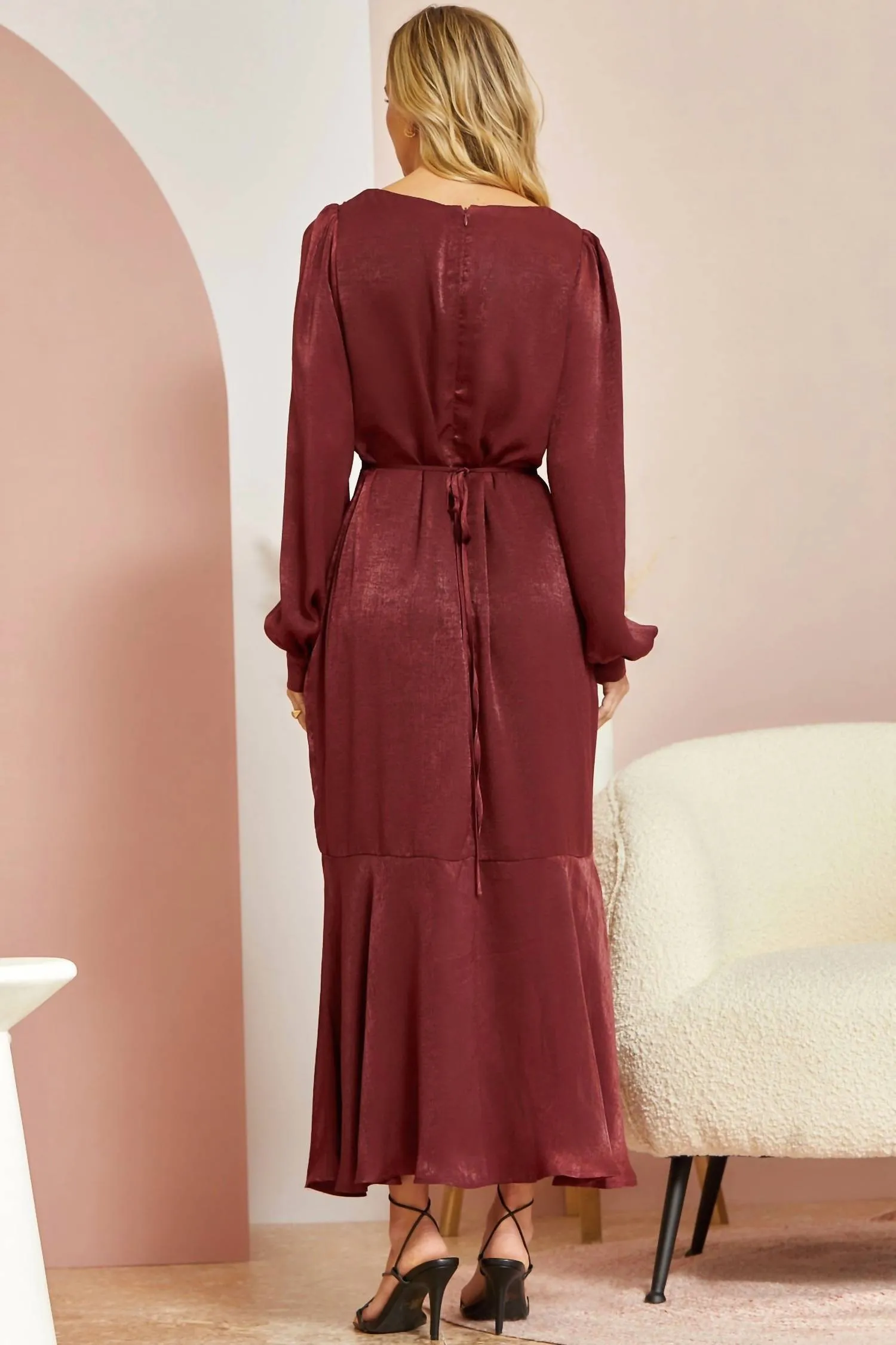 Andree By Unit - Satin Maxi Dress with Ruffled Skirt