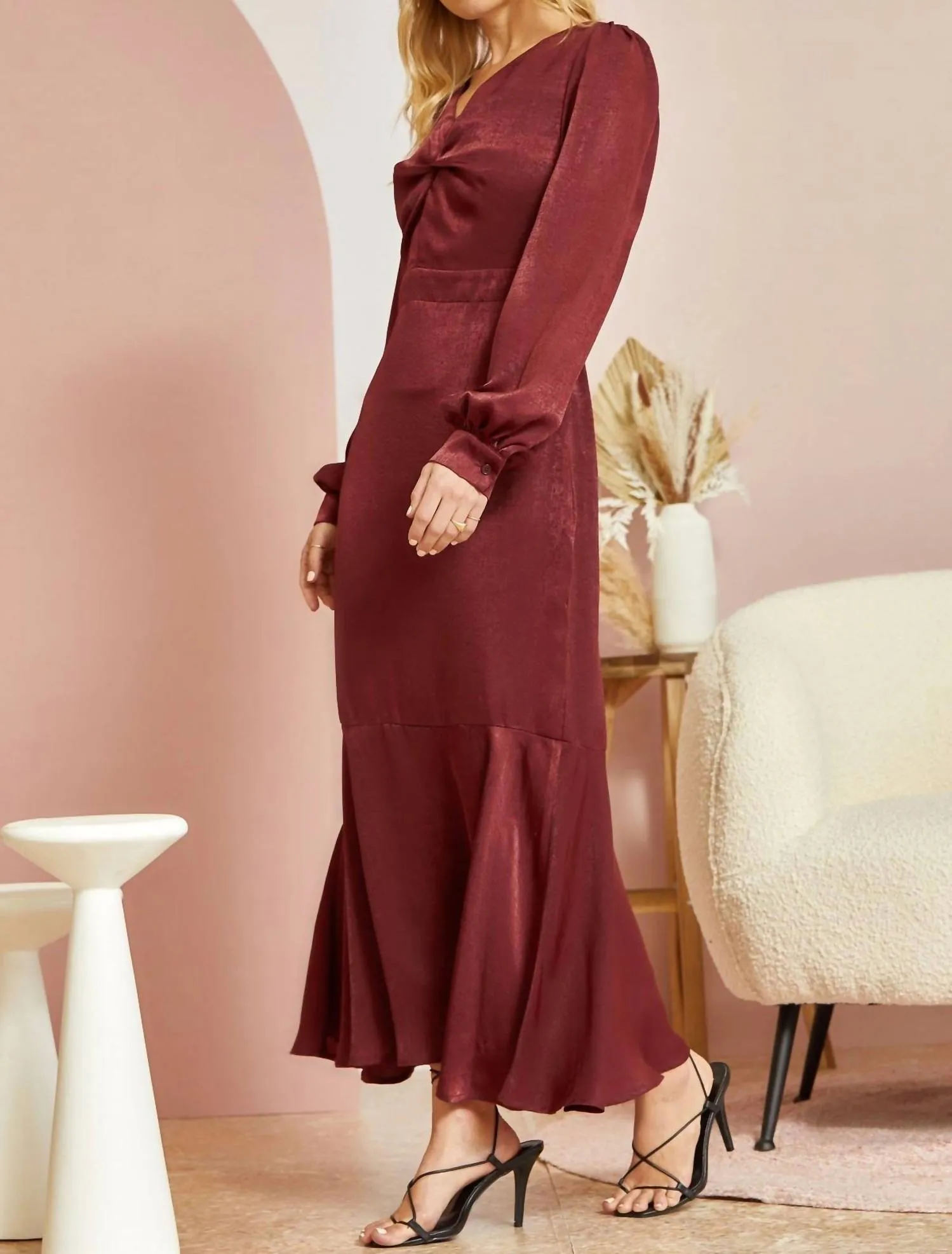 Andree By Unit - Satin Maxi Dress with Ruffled Skirt