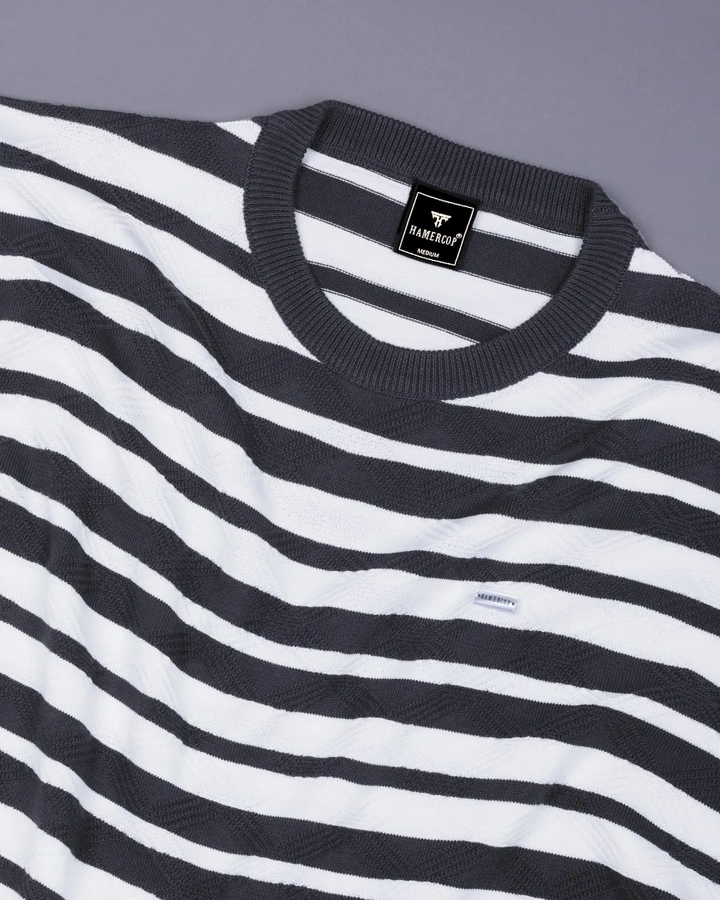 Aura Gray Stripe Knitted Cotton T-Shirt
