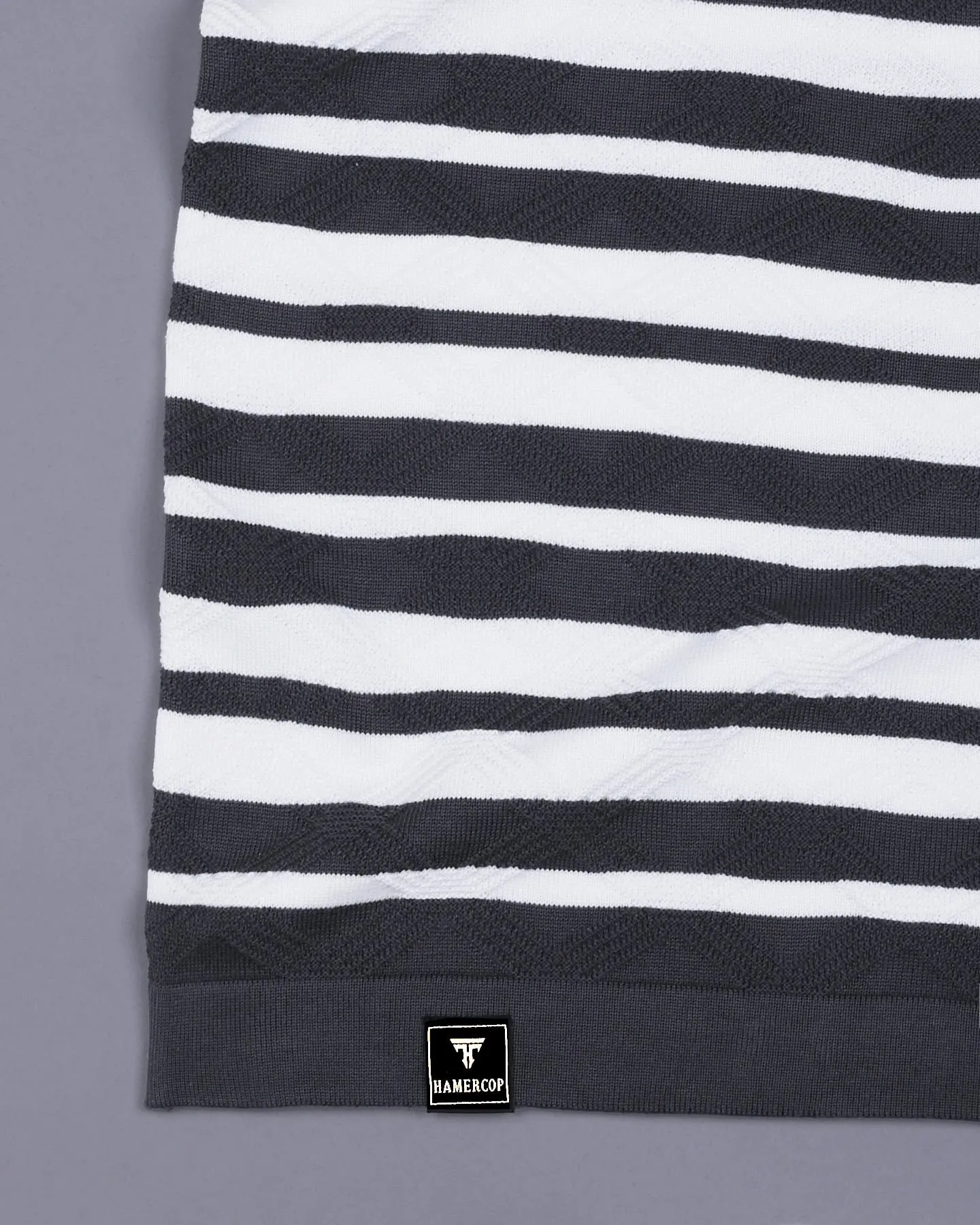 Aura Gray Stripe Knitted Cotton T-Shirt