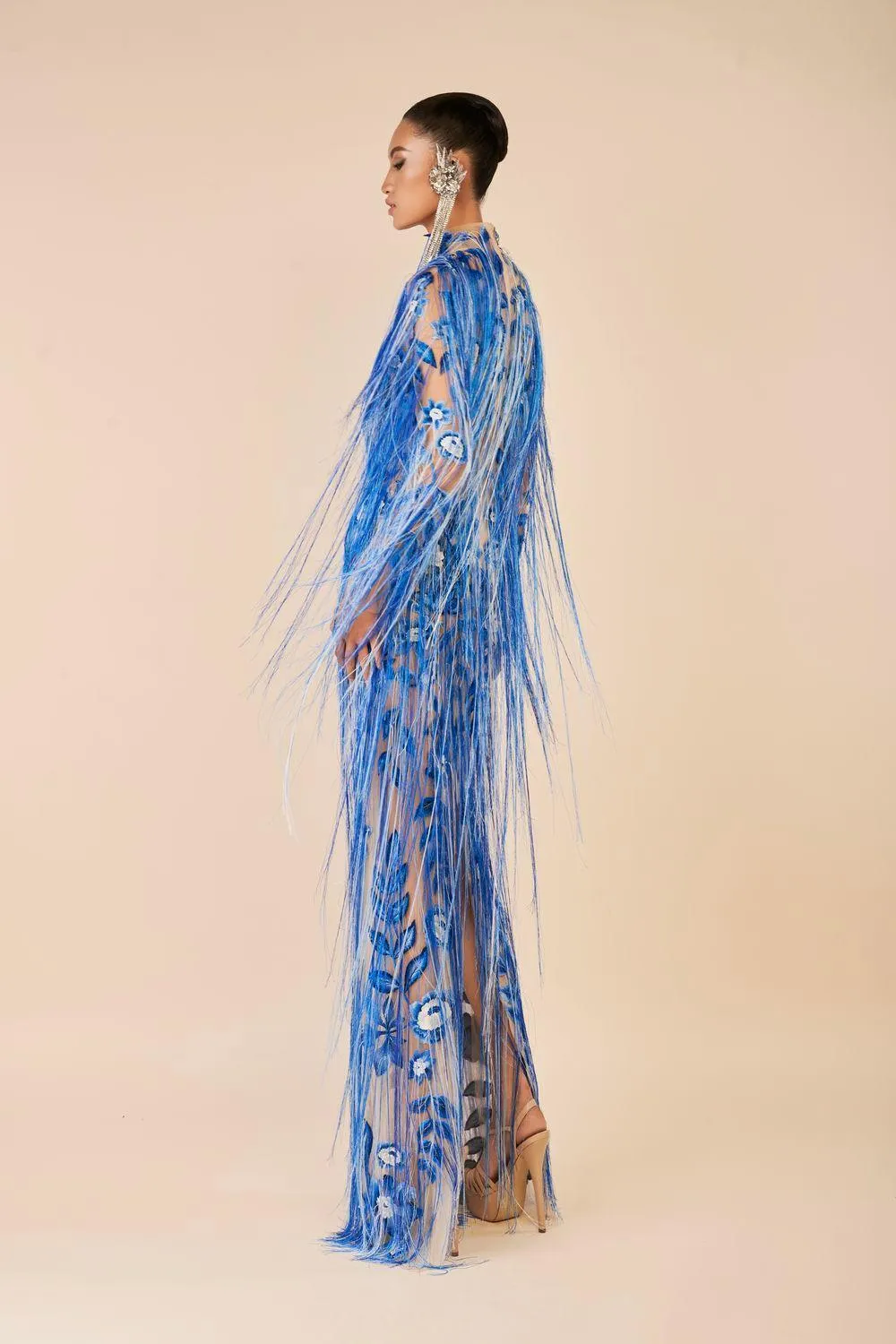Ava Straight High Neck Tulle Maxi Dress