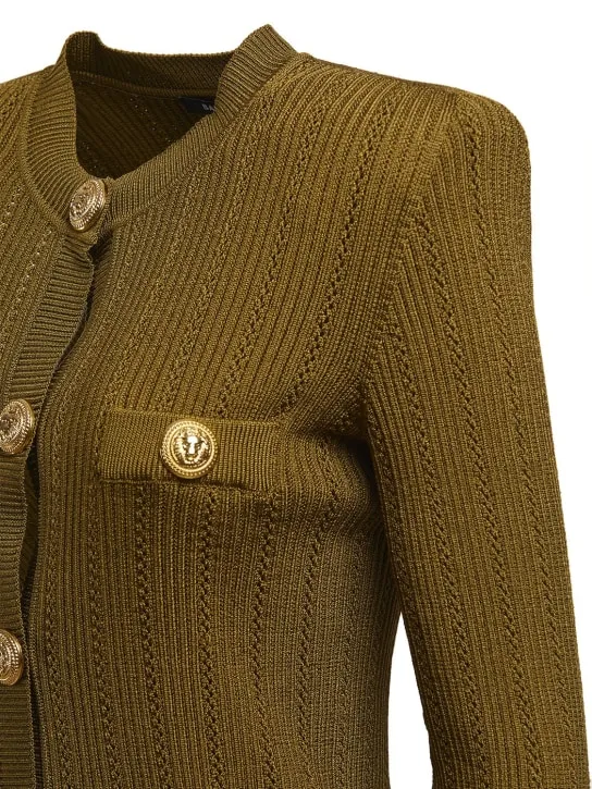 Balmain   Buttoned viscose rib knit cardigan 