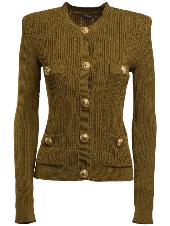 Balmain   Buttoned viscose rib knit cardigan 