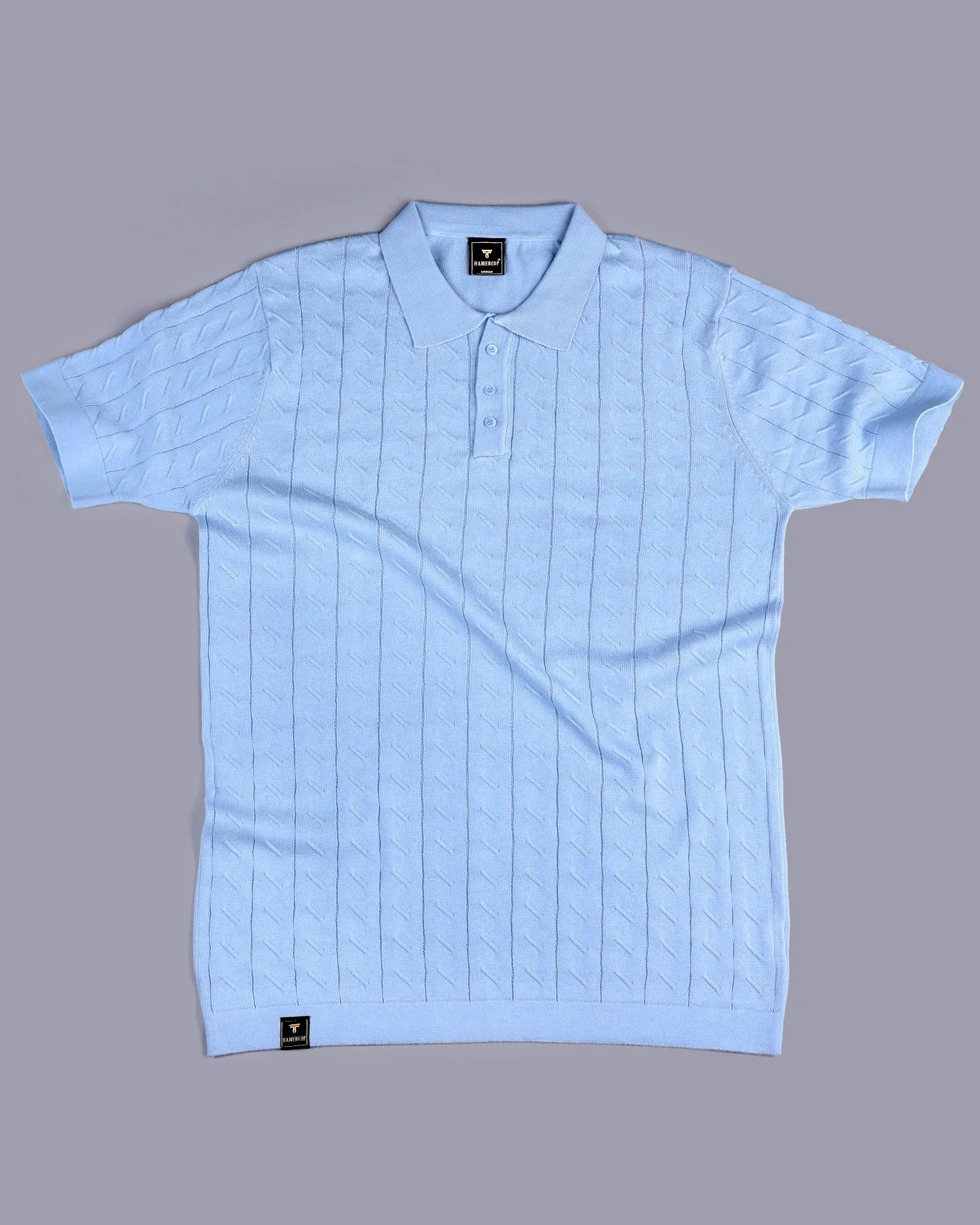 Basco SkyBlue Knitted Cotton Polo T-Shirt