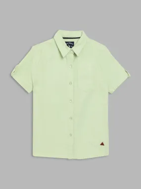 Blue Giraffe Boys Green Solid Collar Shirt