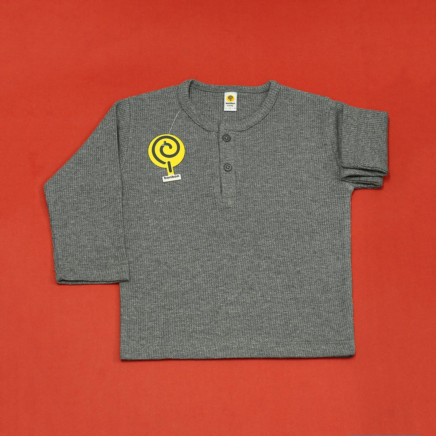 Charcoal Waffle-knit Henley