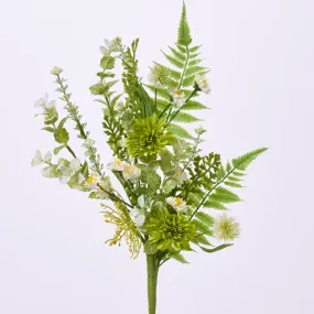 Cream & Green Pom-Pon Mum, Mini Daisy Blossom Bush Stem Spray  - 23"
