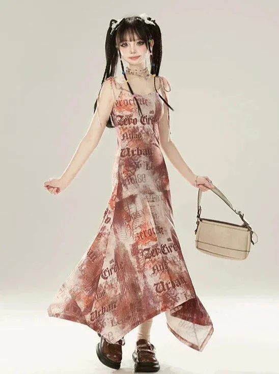 Dress Digital Irregular Print Suspender American