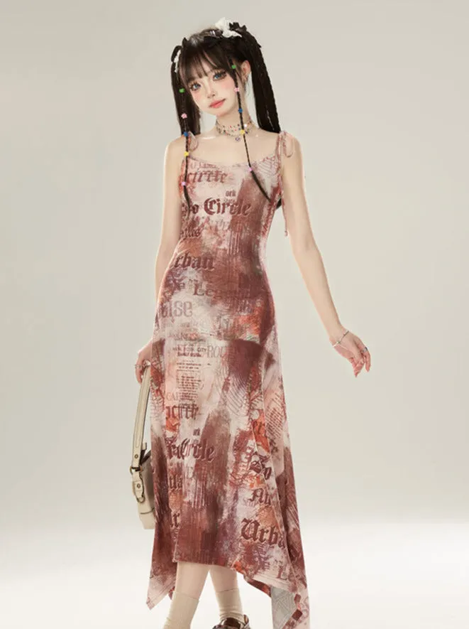 Dress Digital Irregular Print Suspender American