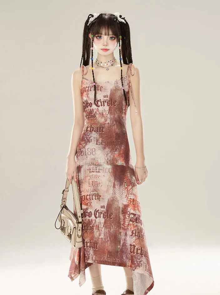 Dress Digital Irregular Print Suspender American