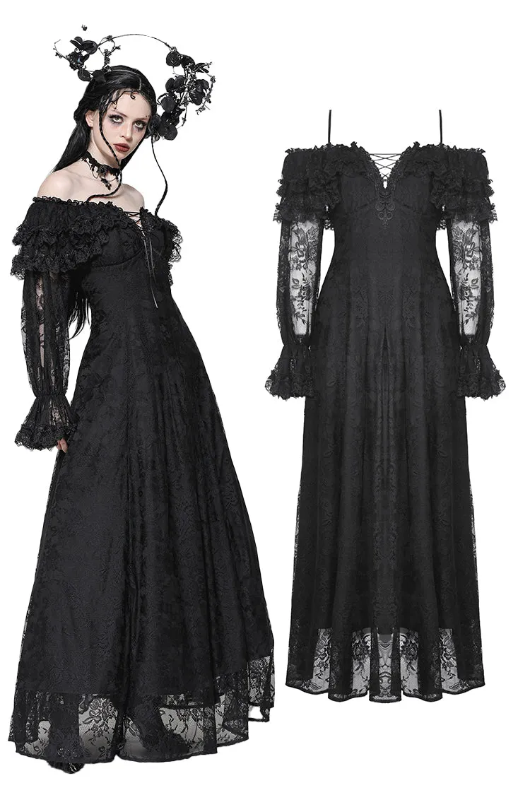 Gothic Off-Shoulder Layered Ruffle Elegant Maxi Dress DW1011