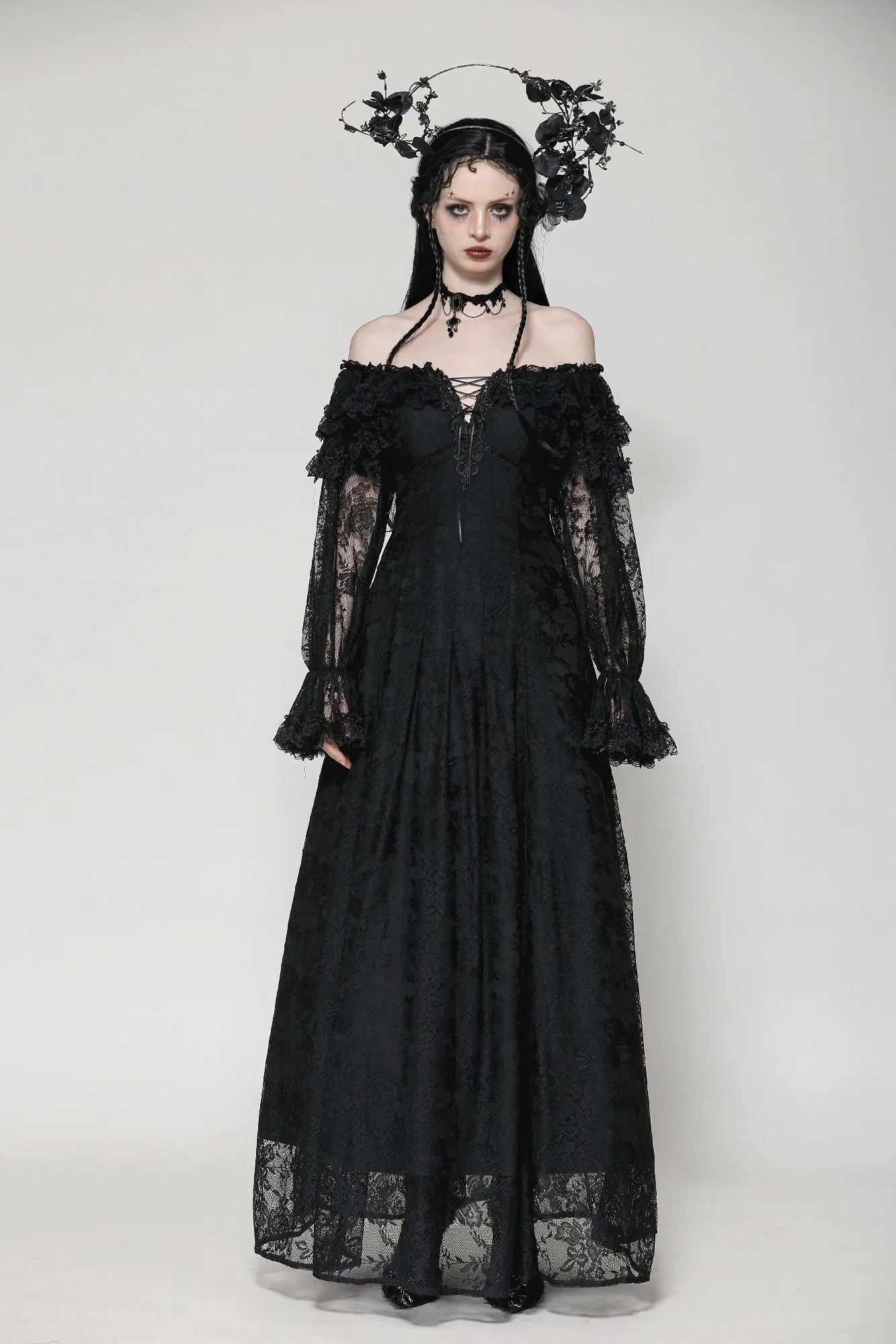 Gothic Off-Shoulder Layered Ruffle Elegant Maxi Dress DW1011