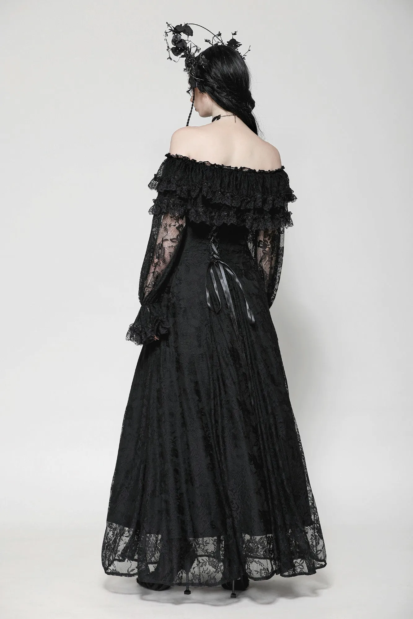 Gothic Off-Shoulder Layered Ruffle Elegant Maxi Dress DW1011