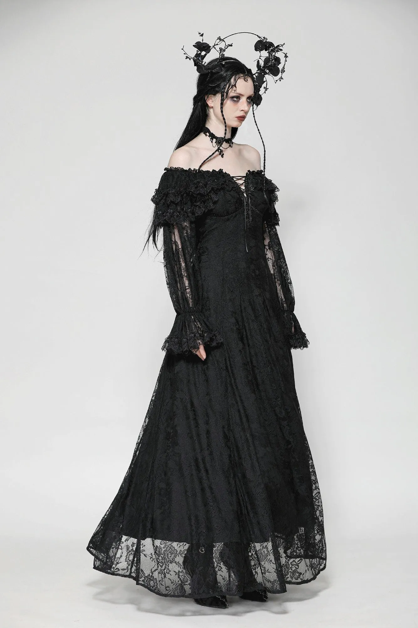 Gothic Off-Shoulder Layered Ruffle Elegant Maxi Dress DW1011