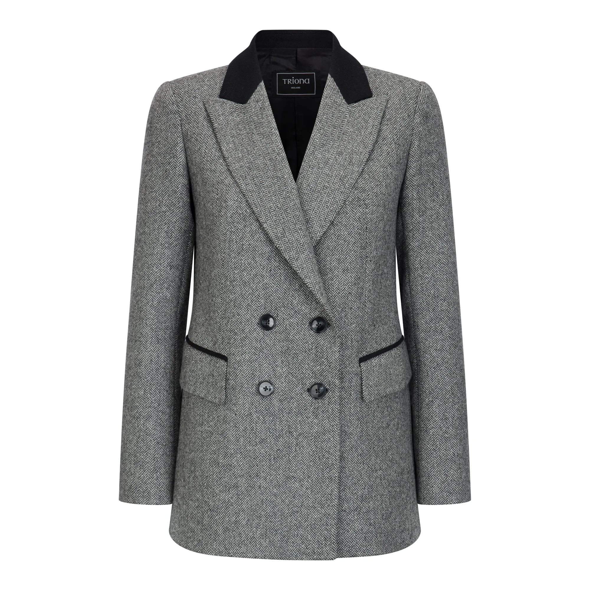 Grey Herringbone Clodagh Double Breasted Tweed Jacket