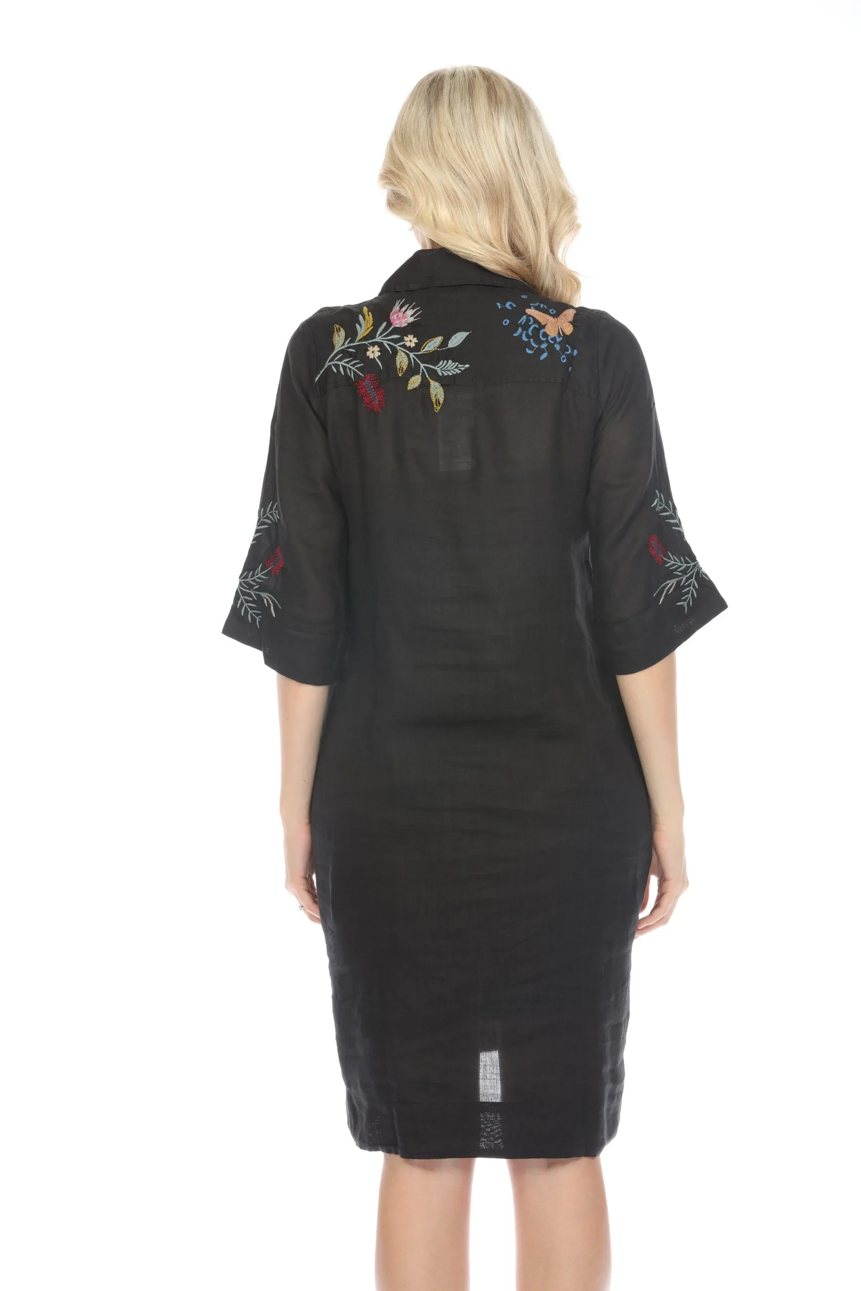 Johnny Was Workshop Black Indalo Henley Kimono Sleeve Shirt Dress Boho Chic W33024