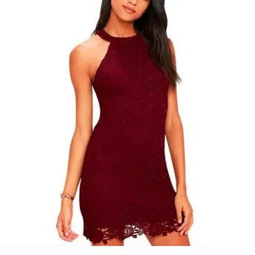 Lace Hanging neck Slim Bodycon Dress