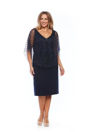 Layla Jones Beaded Overlay Dress (LJ0021 navy)