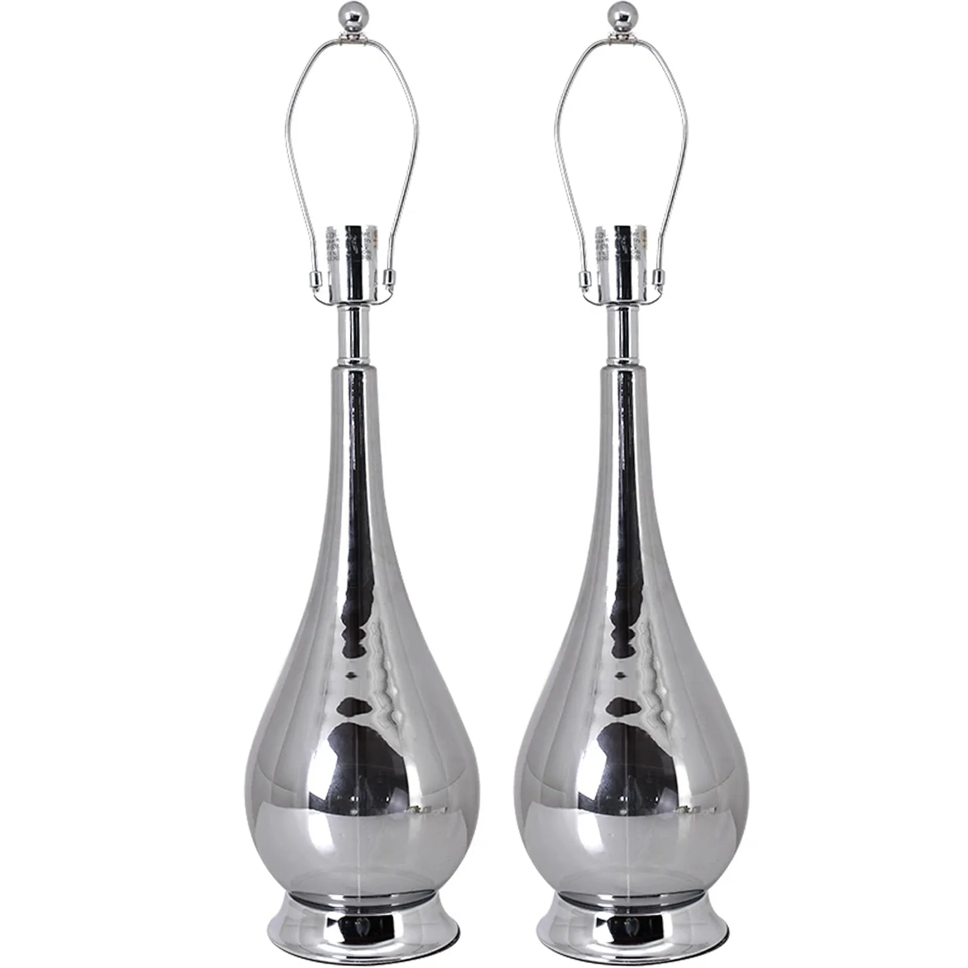 Lola Big Translucent Chrome Gray Ombre Glass Table Lamp 30" - Chrome Gray Ombre/Silver Yarn Shade (Set of 2)