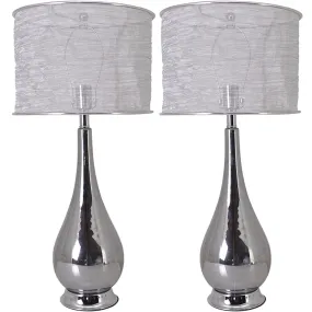 Lola Big Translucent Chrome Gray Ombre Glass Table Lamp 30" - Chrome Gray Ombre/Silver Yarn Shade (Set of 2)