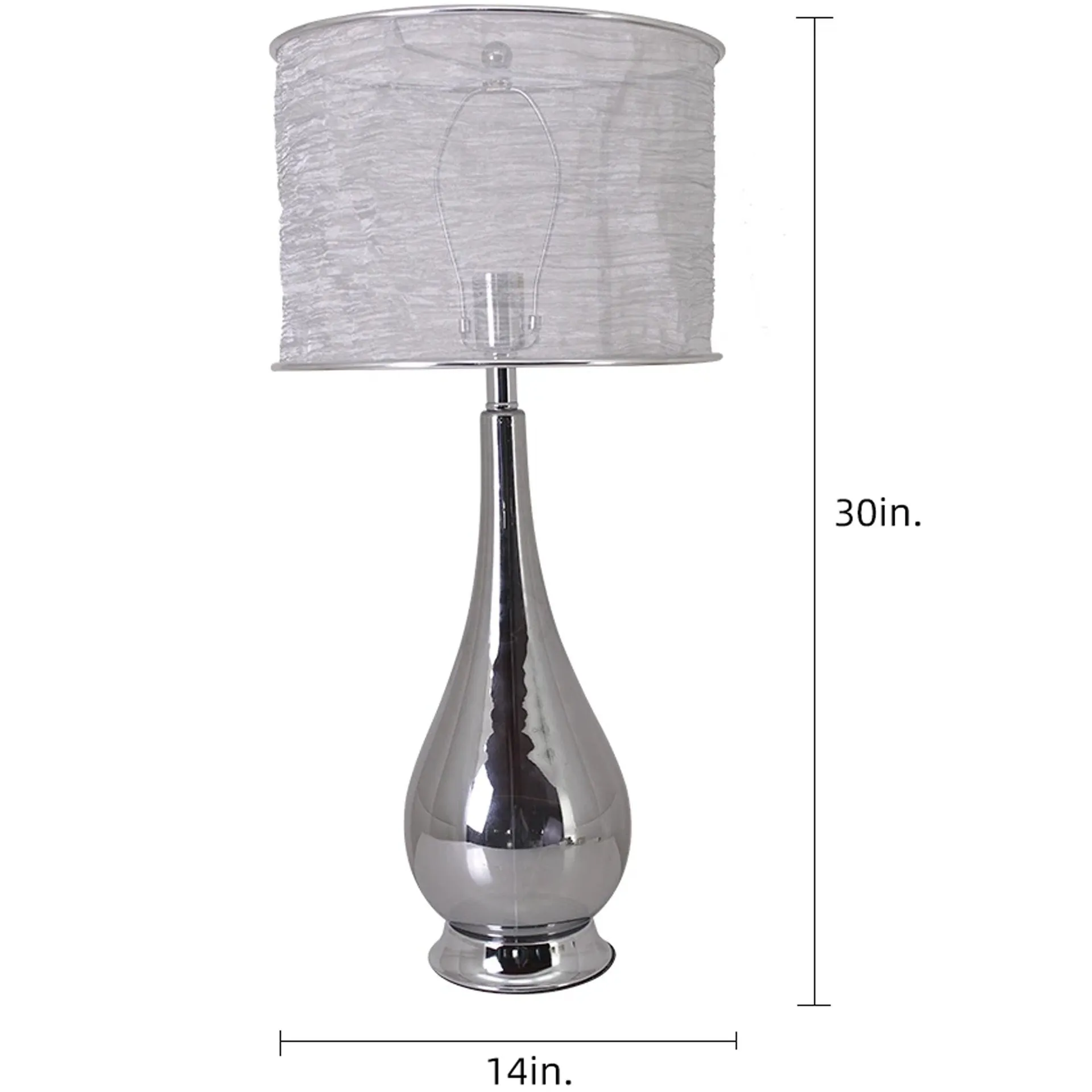 Lola Big Translucent Chrome Gray Ombre Glass Table Lamp 30" - Chrome Gray Ombre/Silver Yarn Shade (Set of 2)