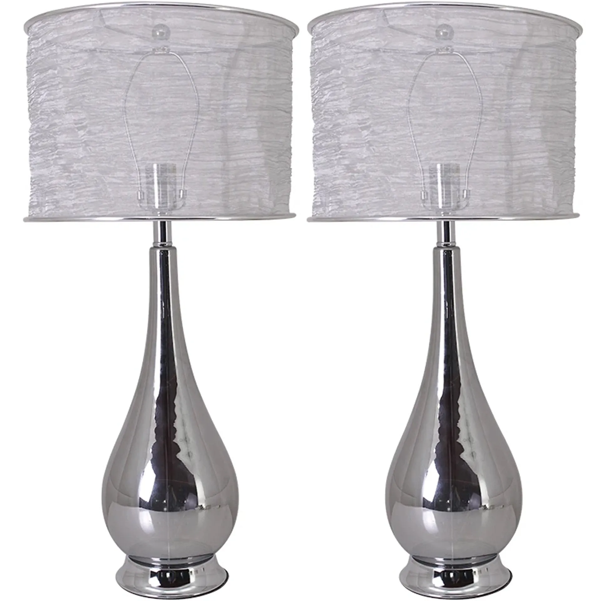 Lola Big Translucent Chrome Gray Ombre Glass Table Lamp 30" - Chrome Gray Ombre/Silver Yarn Shade (Set of 2)