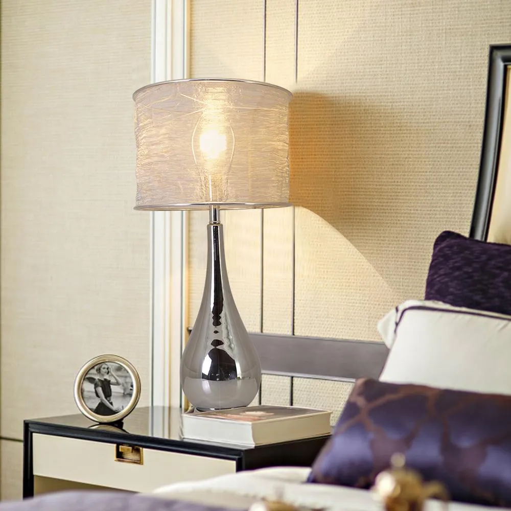 Lola Big Translucent Chrome Gray Ombre Glass Table Lamp 30" - Chrome Gray Ombre/Silver Yarn Shade (Set of 2)
