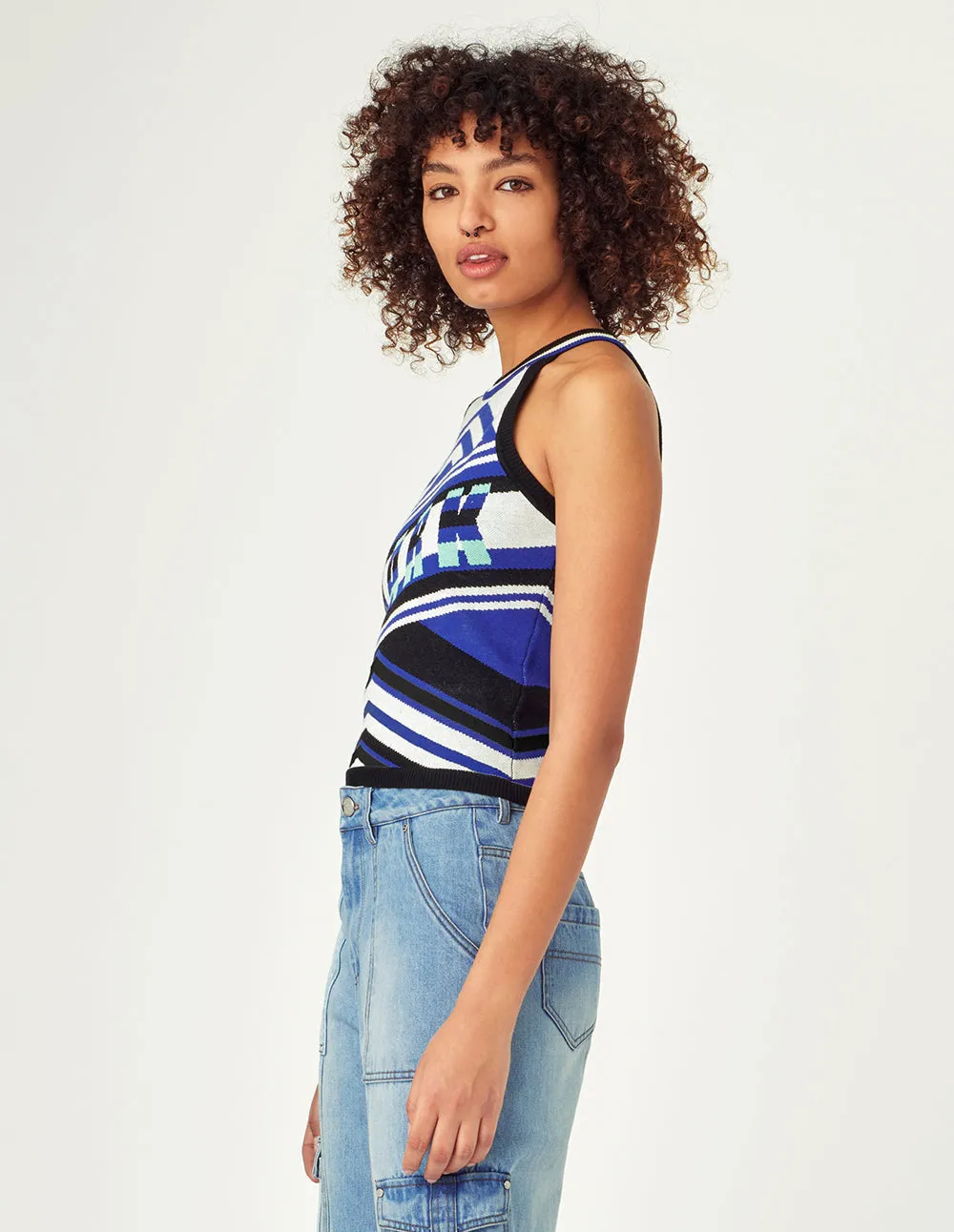 Mark Fast Kristin Mix Halterneck Jacquard Knitted Vest