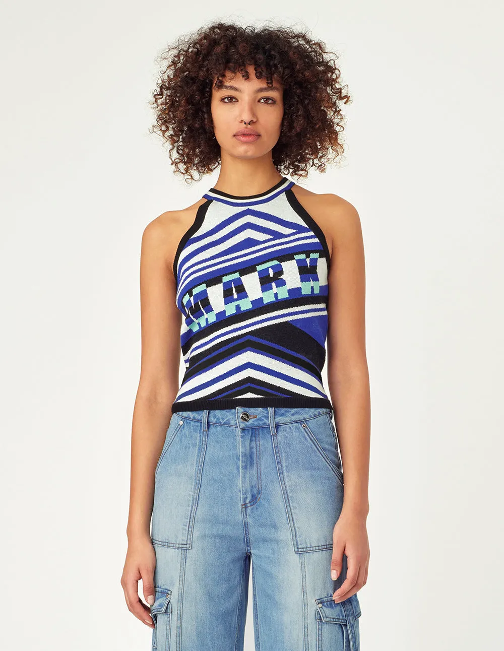 Mark Fast Kristin Mix Halterneck Jacquard Knitted Vest
