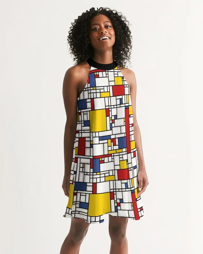 Mod Dress, Vintage Dress Style, Retro Dress, Mondrian Dress, Halter Dress,Geometric Dress, Mosaic Dress,Mosaic Dress, vintage inspired Dress