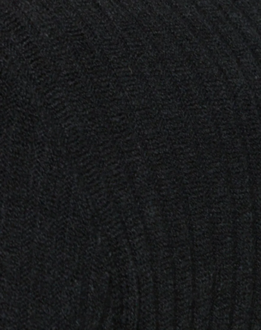 Mya Cutout Dress in Rib Knit Black