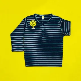 Navy Striped Waffle-knit Henley
