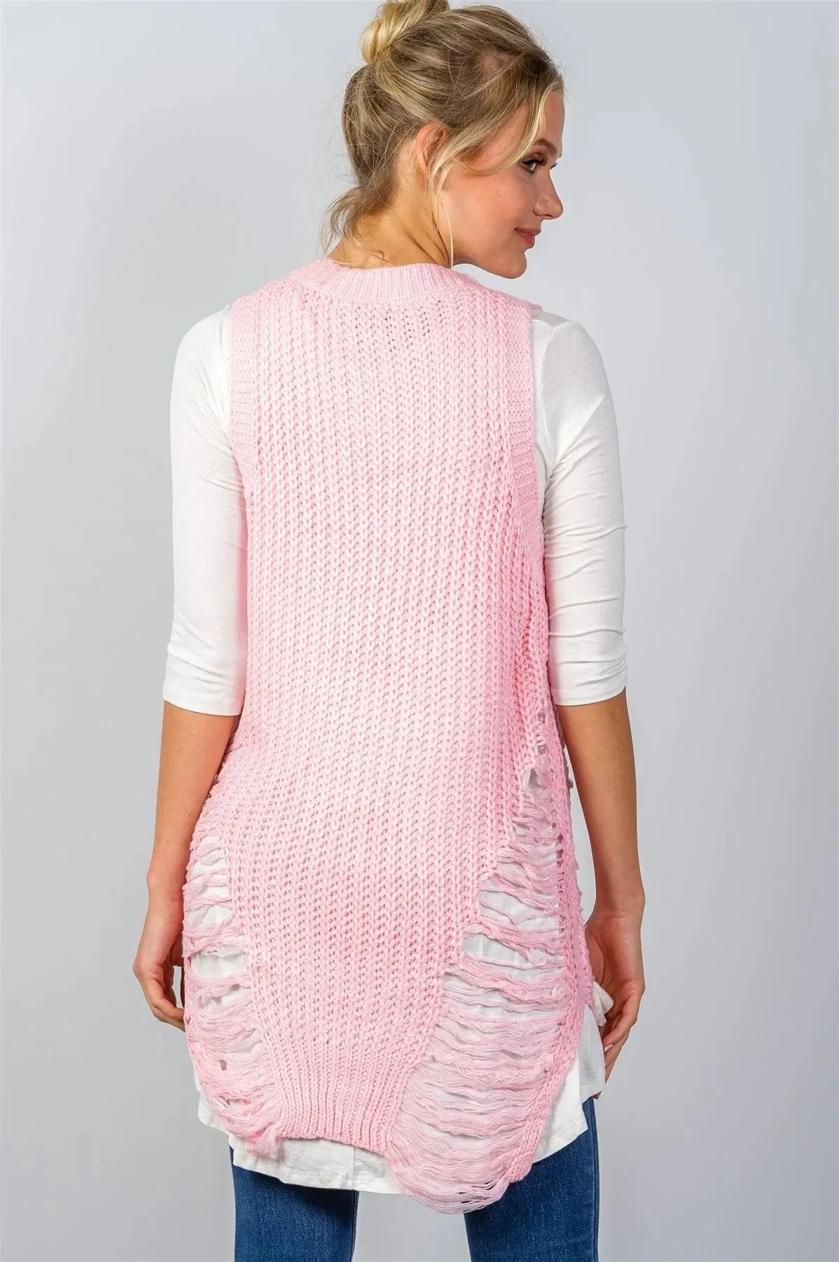 Pink Sleeveless Sweater Knit Distress Sides Dress /3-4