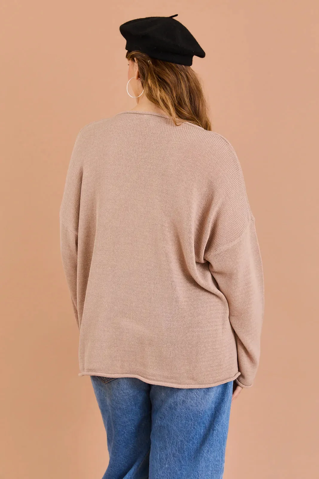 Plus Size "COFFE BEACH REPEAT" Print Knit Sweater