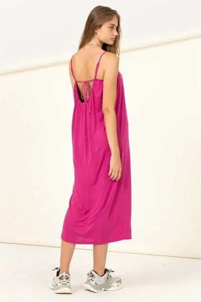 Radiant Pink Tie Back Midi Dress